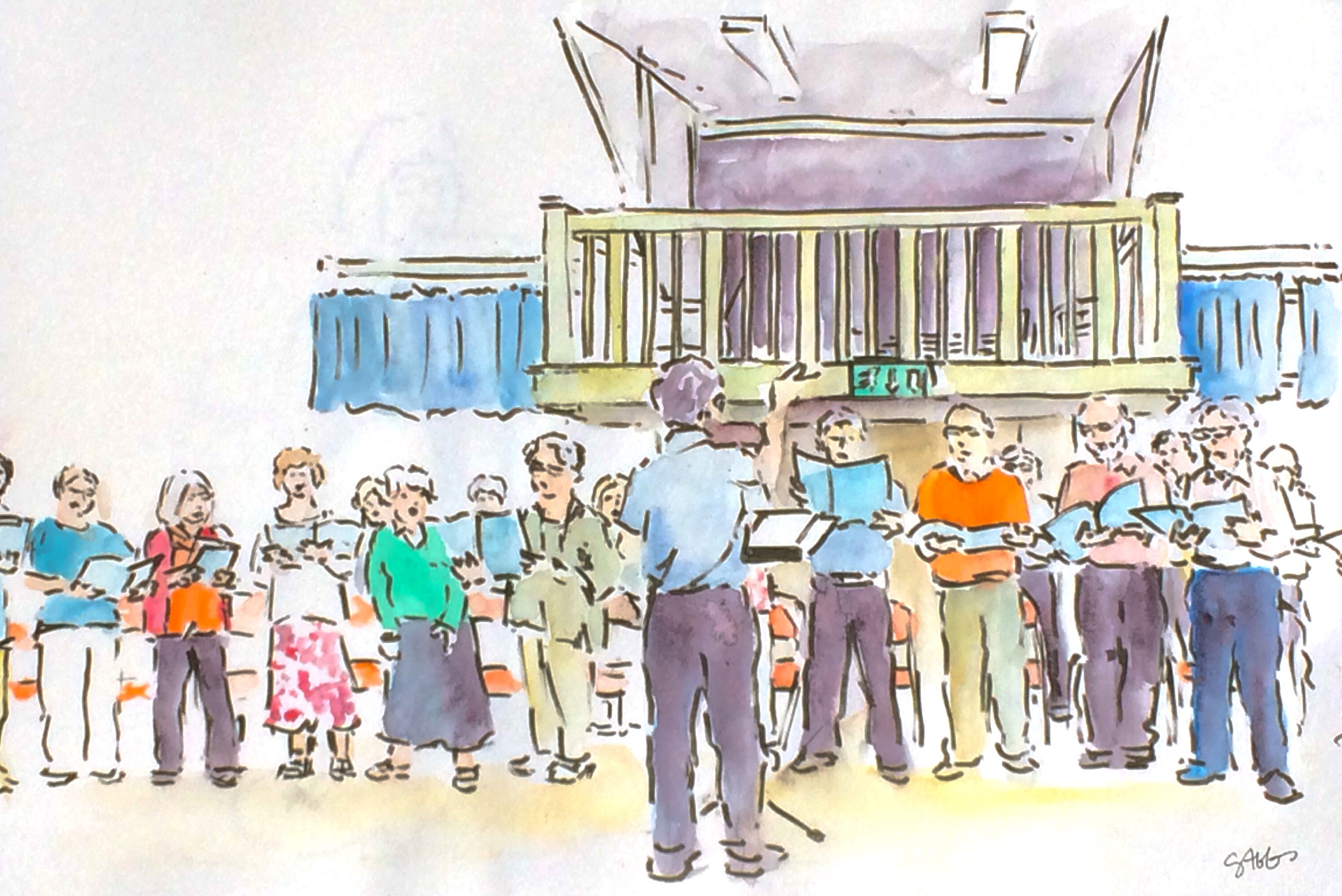 Illustration of a Choir Group Singing